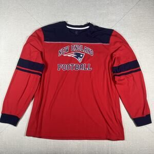 NFL New England Patriots Football Longsleeve Striped Red Logo Shirt Size 2XL